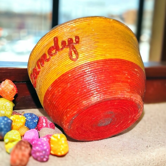 Vintage Yellow and Red Candy Decorative Glass Bowl Dish - Picture 3 of 7